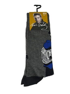 Elvis Presley Graphic Crew Socks Men Gray Blue Music Icon Novelty NWT